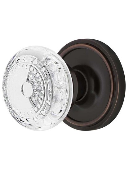 Classic Rosette Door Set with Meadows Crystal-Glass Knobs - 2 3/4 in Timeless Bronze.